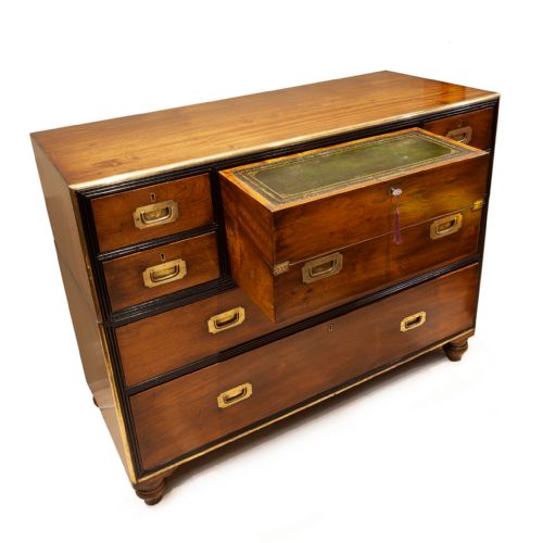 IMPRESSIVE BRASS BOUND CAMPHORWOOD MILITARY SECRETAIRE - ADDITIONAL PHOTO 3