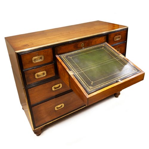 IMPRESSIVE BRASS BOUND CAMPHORWOOD MILITARY SECRETAIRE - ADDITIONAL PHOTO 4