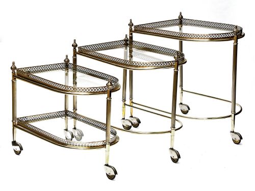 RARE NEST OF BRASS TROLLEY TABLES BY MAISON BAGUS - ADDITIONAL PHOTO 5