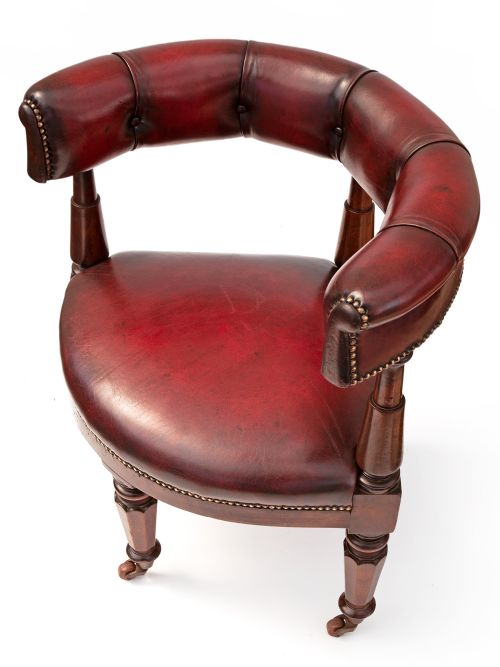 RARE MAHOGANY AND RED LEATHER GENTLEMAN'S GAMING CHAIR - ADDITIONAL PHOTO 2