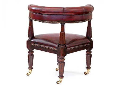 RARE MAHOGANY AND RED LEATHER GENTLEMAN'S GAMING CHAIR - ADDITIONAL PHOTO 3