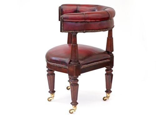 RARE MAHOGANY AND RED LEATHER GENTLEMAN'S GAMING CHAIR - ADDITIONAL PHOTO 4