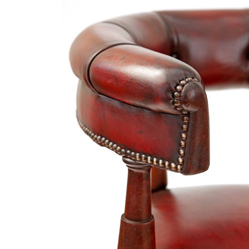 RARE MAHOGANY AND RED LEATHER GENTLEMAN'S GAMING CHAIR - ADDITIONAL PHOTO 6
