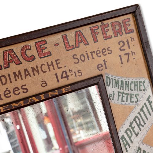 FRENCH PROVINCIAL CINEMA ADVERTISING BOARD WITH DISTRESSED MIRROR PLATE - ADDITIONAL PHOTO 1