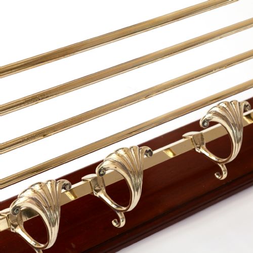 SUPER LONG FRENCH TRIPLE BRACKET BRASS PORTMANTEAU WITH SCALLOPED HOOKS - ADDITIONAL PHOTO 1