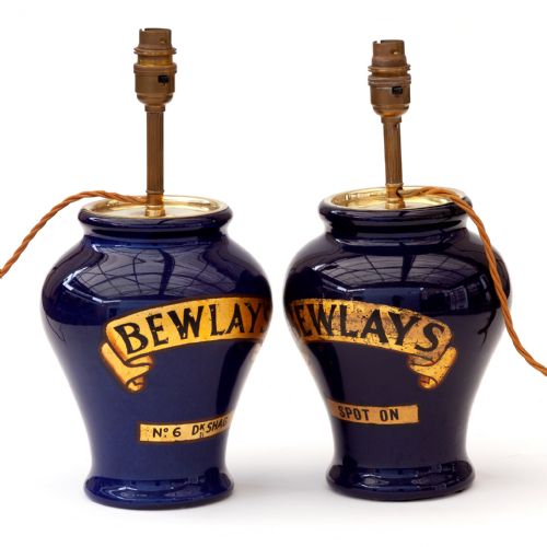 PAIR OF ROYAL DOULTON COBALT BLUE BEWLAY TOBACCO JAR LAMPS - ADDITIONAL PHOTO 1