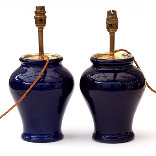 PAIR OF ROYAL DOULTON COBALT BLUE BEWLAY TOBACCO JAR LAMPS - ADDITIONAL PHOTO 2