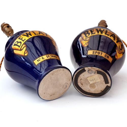 PAIR OF ROYAL DOULTON COBALT BLUE BEWLAY TOBACCO JAR LAMPS - ADDITIONAL PHOTO 3
