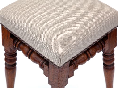 ANTIQUE OAK DRESSING TABLE STOOL UPHOLSTERED IN A TWEED LINEN - ADDITIONAL PHOTO 3