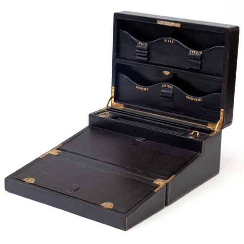 BLACK LEATHER OFFICERS TRAVELLING CORRESPONDENCE BOX - ADDITIONAL PHOTO 1