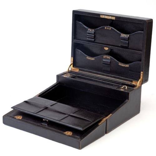 BLACK LEATHER OFFICERS TRAVELLING CORRESPONDENCE BOX - ADDITIONAL PHOTO 2