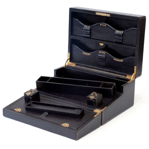 BLACK LEATHER OFFICERS TRAVELLING CORRESPONDENCE BOX - ADDITIONAL PHOTO 4
