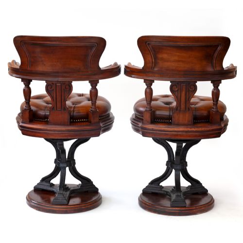 PAIR OF SATINWOOD INLAID MAHOGANY RELEATHERED SWIVELLING SHIPS CHAIRS - ADDITIONAL PHOTO 2