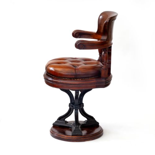 PAIR OF SATINWOOD INLAID MAHOGANY RELEATHERED SWIVELLING SHIPS CHAIRS - ADDITIONAL PHOTO 3