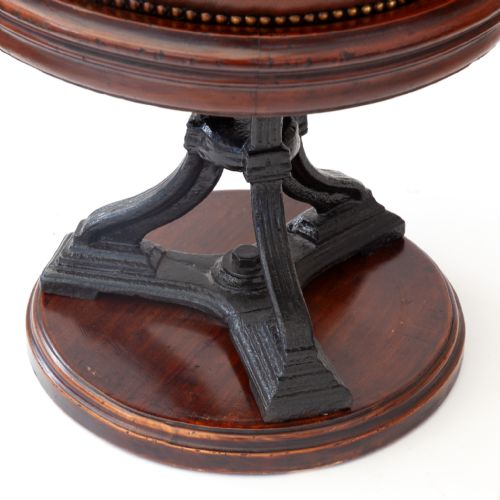 PAIR OF SATINWOOD INLAID MAHOGANY RELEATHERED SWIVELLING SHIPS CHAIRS - ADDITIONAL PHOTO 5