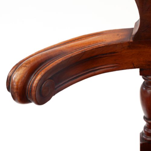 PAIR OF SATINWOOD INLAID MAHOGANY RELEATHERED SWIVELLING SHIPS CHAIRS - ADDITIONAL PHOTO 6