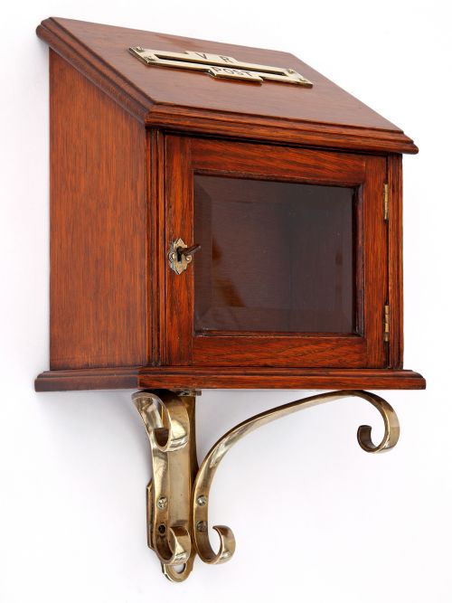 WALL MOUNTED OAK AND BRASS LETTER BOX - ADDITIONAL PHOTO 1