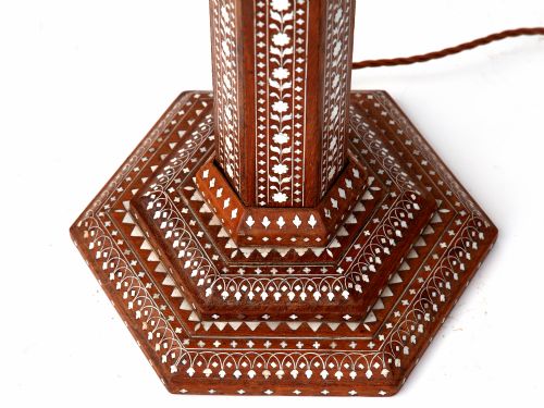 RARE ANTIQUE HOSHIARPUR INLAID STANDARD LAMP - ADDITIONAL PHOTO 3
