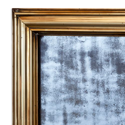 EARLY FRENCH BRASS BISTRO MIRROR WITH ORIGINAL DISTRESSED PLATE - ADDITIONAL PHOTO 1