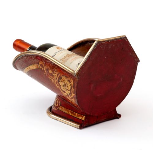 BRASS RIMMED TOLE GROCERY HOPPER WITH INSET WINE BOTTLE HOLDER - ADDITIONAL PHOTO 1