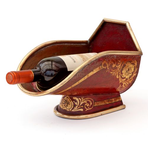 BRASS RIMMED TOLE GROCERY HOPPER WITH INSET WINE BOTTLE HOLDER - ADDITIONAL PHOTO 3
