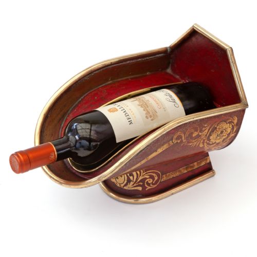 BRASS RIMMED TOLE GROCERY HOPPER WITH INSET WINE BOTTLE HOLDER - ADDITIONAL PHOTO 4
