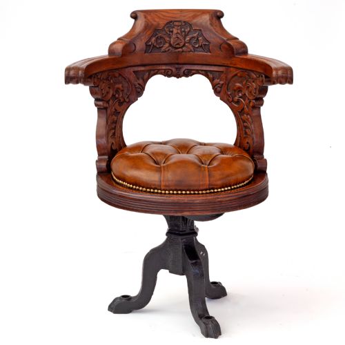 POLISHED OAK HEAVILY CARVED SHIPS CHAIR - ADDITIONAL PHOTO 1