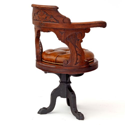 POLISHED OAK HEAVILY CARVED SHIPS CHAIR - ADDITIONAL PHOTO 2