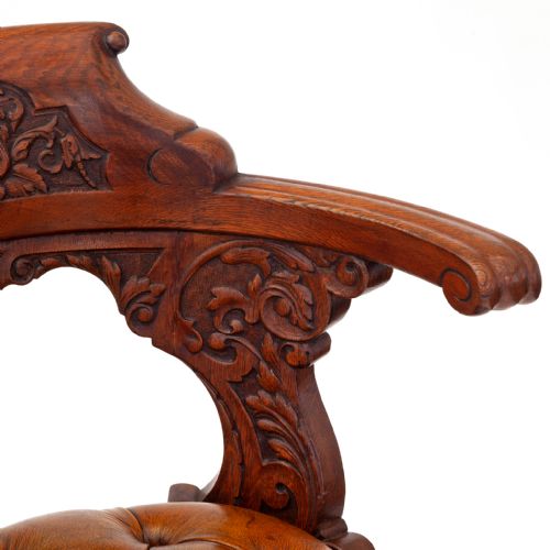 POLISHED OAK HEAVILY CARVED SHIPS CHAIR - ADDITIONAL PHOTO 6