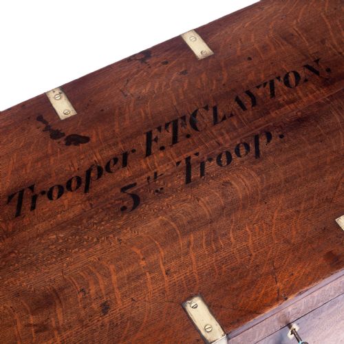 BRASS MOUNTED OAK OFFICER'S TRAVELLING CHEST WITH ORIGINAL INSCRIPTION - ADDITIONAL PHOTO 3