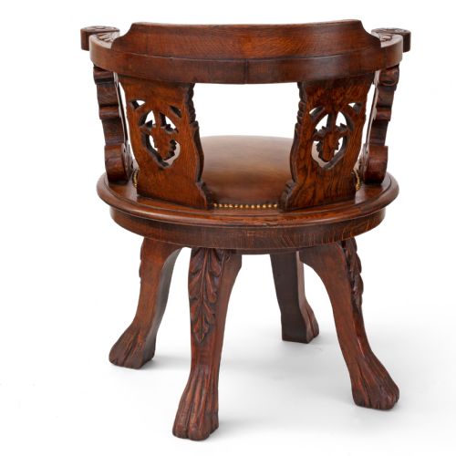 HEAVILY CARVED FULLY ROTATING OAK SHIPS CHAIR - ADDITIONAL PHOTO 2