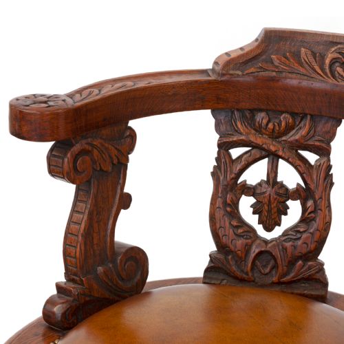 HEAVILY CARVED FULLY ROTATING OAK SHIPS CHAIR - ADDITIONAL PHOTO 3