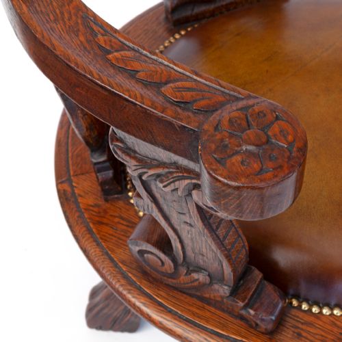 HEAVILY CARVED FULLY ROTATING OAK SHIPS CHAIR - ADDITIONAL PHOTO 4
