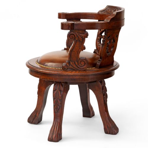 HEAVILY CARVED FULLY ROTATING OAK SHIPS CHAIR - ADDITIONAL PHOTO 5