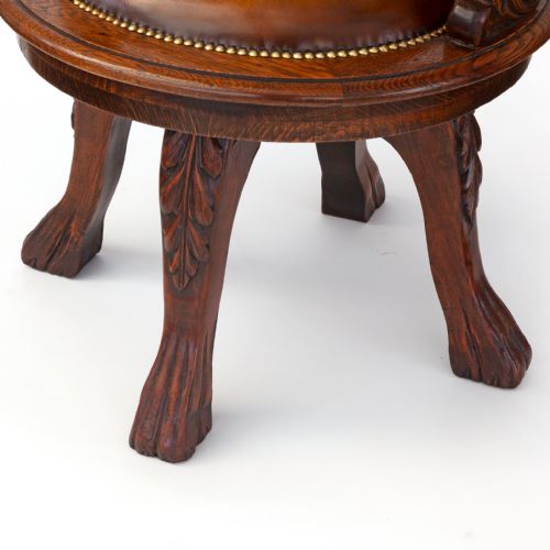 HEAVILY CARVED FULLY ROTATING OAK SHIPS CHAIR - ADDITIONAL PHOTO 6