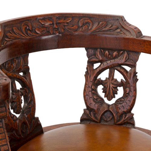 HEAVILY CARVED FULLY ROTATING OAK SHIPS CHAIR - ADDITIONAL PHOTO 7