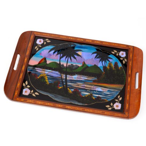 BRAZILIAN BUTTERFLY TRAY WITH SCENIC VIEW OF RIO DE JANEIRO