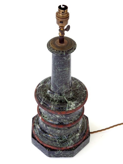 BRASS MOUNTED TWO TONE POLISHED MARBLE TABLE LAMP - ADDITIONAL PHOTO 1