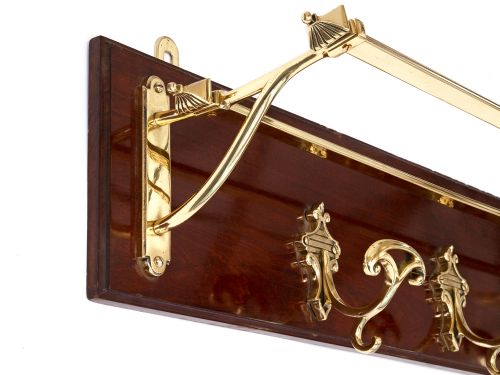 POLISHED MAHOGANY AND BRASS FRENCH COAT AND HAT RACK - ADDITIONAL PHOTO 1