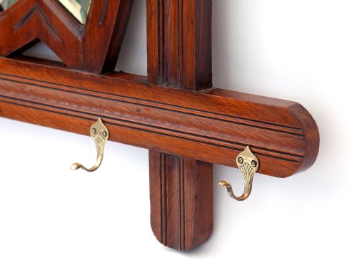 MAHOGANY HORSESHOE MIRROR WITH DEEP BEVELLED PLATE AND BRASS HOOKS - ADDITIONAL PHOTO 2
