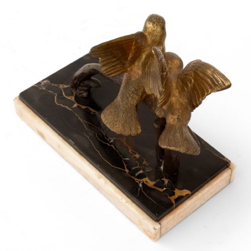PAIR OF BRONZED LOVEBIRDS ON MARBLE BASE - ADDITIONAL PHOTO 1