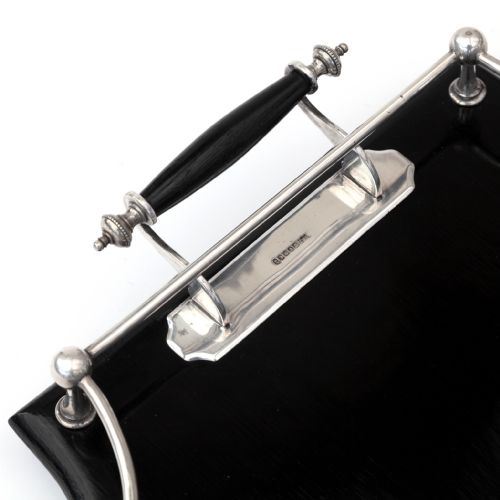 RECTANGULAR EBONISED AND SILVER PLATE GALLERY TRAY WITH SCALLOPED EDGES - ADDITIONAL PHOTO 2