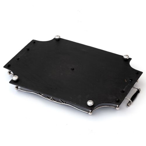 RECTANGULAR EBONISED AND SILVER PLATE GALLERY TRAY WITH SCALLOPED EDGES - ADDITIONAL PHOTO 4