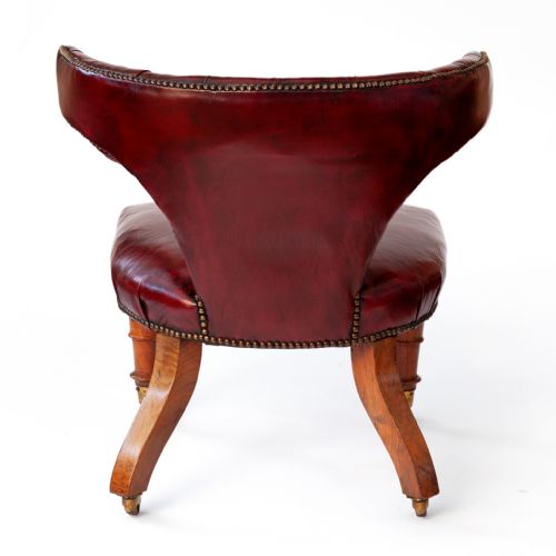 POLISHED OAK COCKFIGHTING CHAIR IN DARK RED LEATHER - ADDITIONAL PHOTO 3
