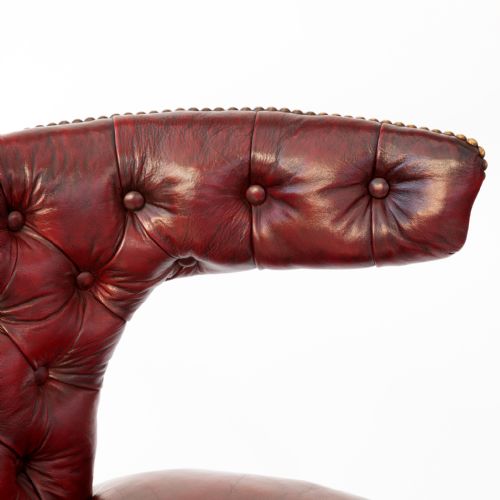 POLISHED OAK COCKFIGHTING CHAIR IN DARK RED LEATHER - ADDITIONAL PHOTO 5