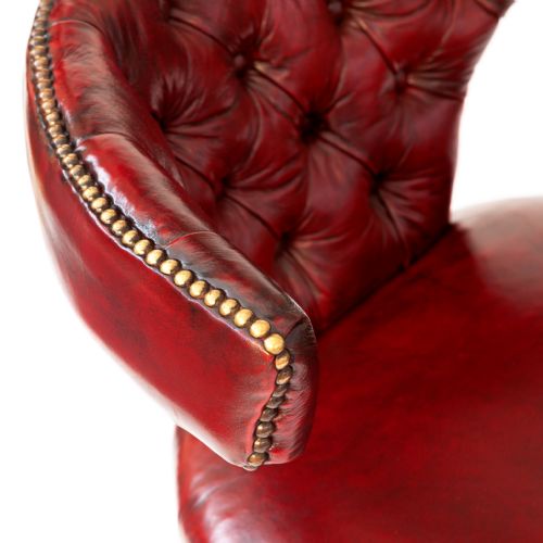 POLISHED OAK COCKFIGHTING CHAIR IN DARK RED LEATHER - ADDITIONAL PHOTO 6