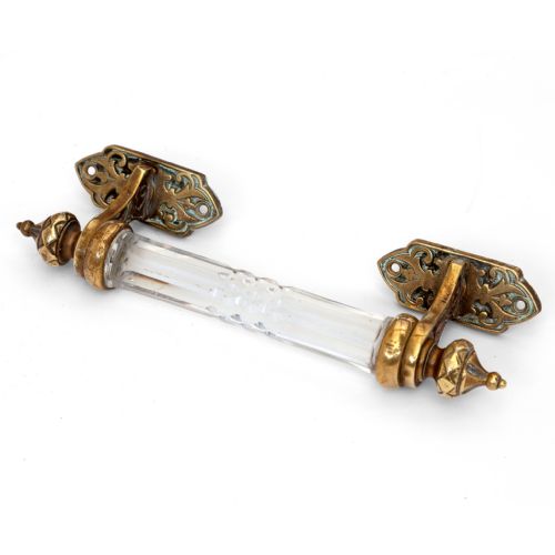 PAIR OF ANTIQUE CAST BRASS AND LEAD CRYSTAL DOOR PULLS - ADDITIONAL PHOTO 1