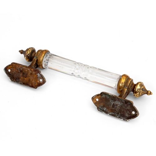 PAIR OF ANTIQUE CAST BRASS AND LEAD CRYSTAL DOOR PULLS - ADDITIONAL PHOTO 2