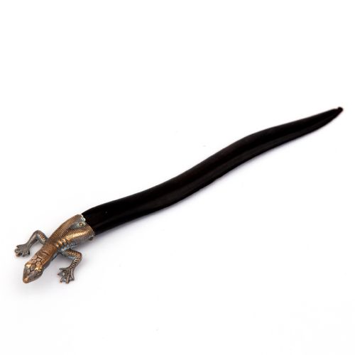 EBONISED LIZARD LETTER OPENER WITH SILVER PLATED HEAD - ADDITIONAL PHOTO 1