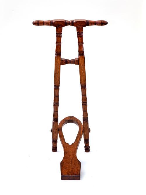 POLISHED OAK BRASS MOUNTED COUNTRY HOUSE BOOT JACK - ADDITIONAL PHOTO 1